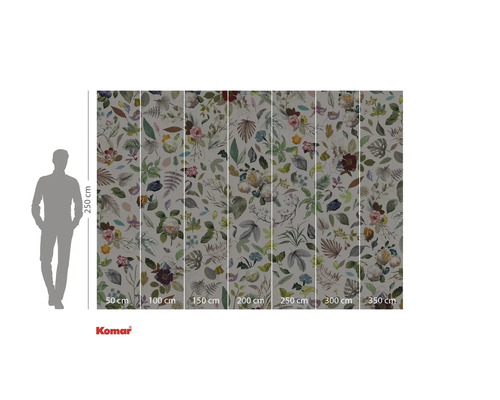 Komar fototapet med blommönster och storleksinformation.