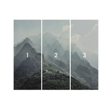 Tredelad fototapet med bergslandskap