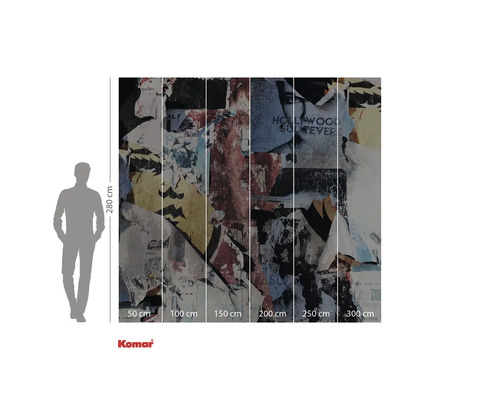 Fototapet med motiv av en sönderriven affischtavla och storleksinformation