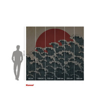 Fototapet med vågmönster och röd sol i bakgrunden