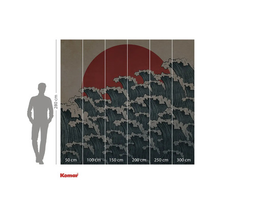 Fototapet med vågmönster och röd sol i bakgrunden