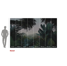 Komar fototapet med tropiskt skogsmotiv och storleksangivelser.