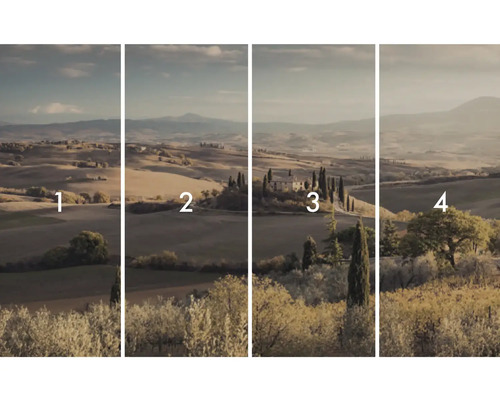 Fyrdelad landskapsbild med toskanskt landskap
