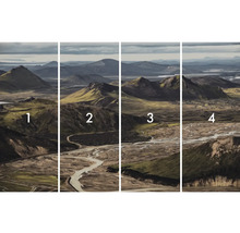 Fyrdelad fototapet med bergslandskap