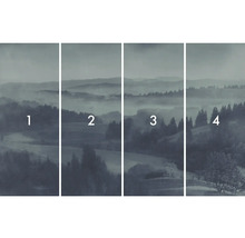 Fyrdelad tapet med landskapsmotiv och skog