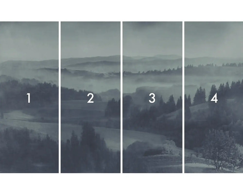 Fyrdelad tapet med landskapsmotiv och skog