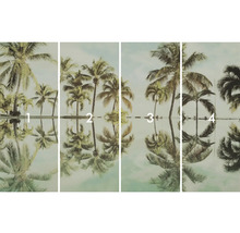 Fyrdelad fototapet med palmmotiv och spegling i vattnet.