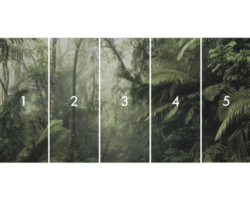 Non-woven tapet med djungelmotiv, bestående av fem remsor