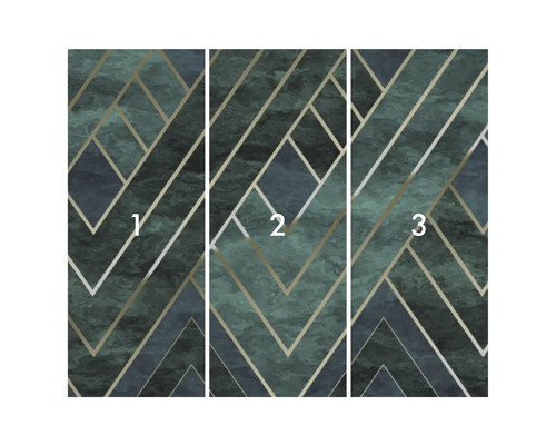 Tapetmönster med geometriska former och marmorstruktur, tredelat