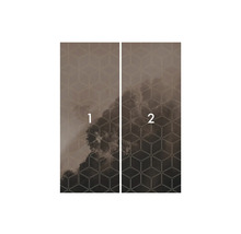 Fototapet med geometriskt mönster och molnmotiv, bestående av två våder