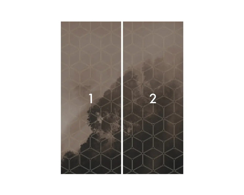 Fototapet med geometriskt mönster och molnmotiv, bestående av två våder