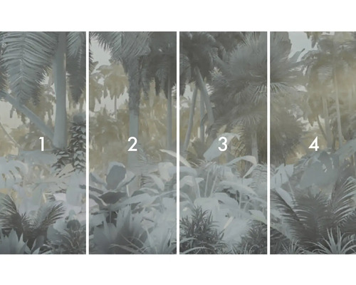 Fyrdelad fototapet med djungelmotiv