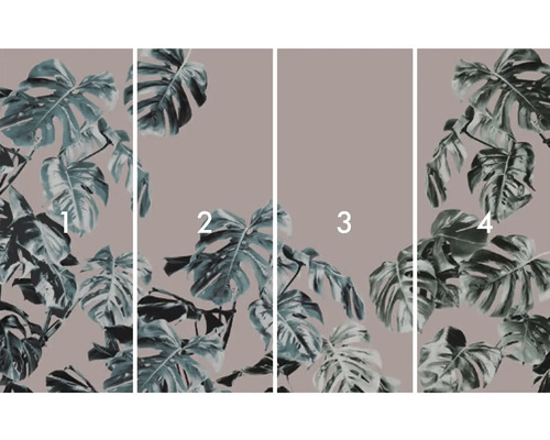 Fyrdelad fototapet med Monstera-bladmotiv
