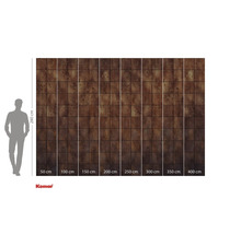 Komar fototapet med brunt kakelmönster och storleksangivelser.