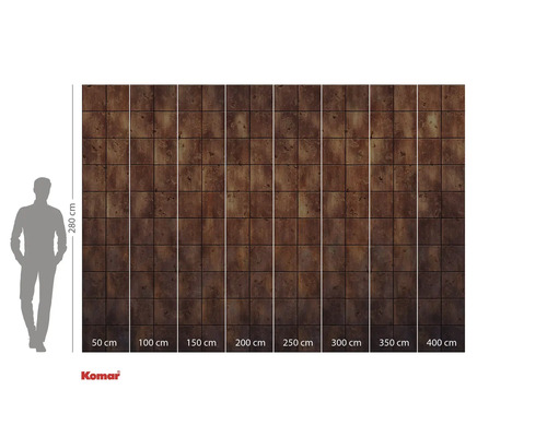 Komar fototapet med brunt kakelmönster och storleksangivelser.