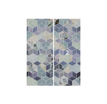 Tvådelad dörraffisch med geometriskt kubmönster