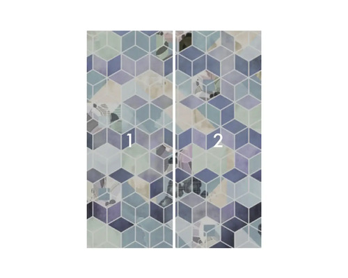 Tvådelad dörraffisch med geometriskt kubmönster