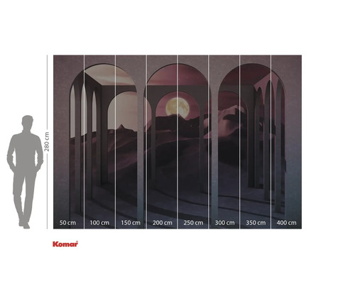 Fototapet med ökenlandskap, måne och valvbågar och storleksangivelser