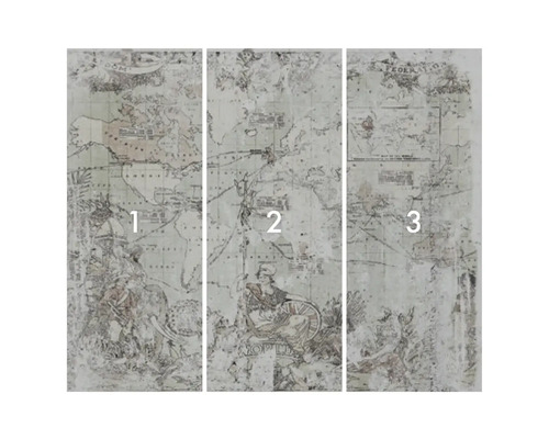 Tredelad fototapet med världskartmotiv