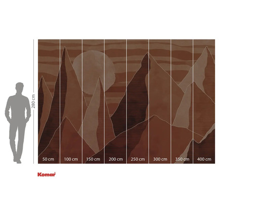 Komar fototapet med bergmotiv och storleksangivelser.