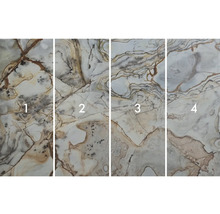 Fyra olika mönster av kakel med marmorlook.