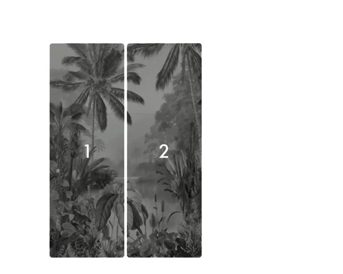 Väggmålning med djungelmotiv, bestående av två delar.