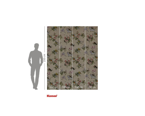 Komar fototapet med blommor och fåglar, 250 cm hög och 200 cm bred