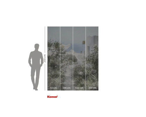 Komar fototapet med medelhavsträdgårdsmotiv och storleksinformation.