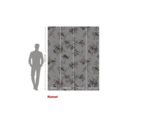 Komar fototapet med blom- och fågelmönster i gråtoner