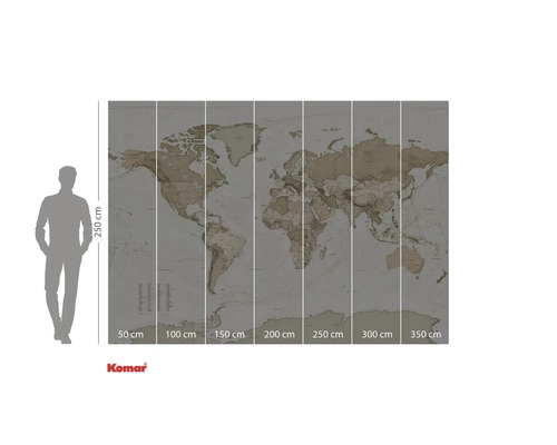 Världskarta som fototapet med måttangivelser