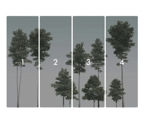 Fyrdelad tapet med skogsmotiv och träd