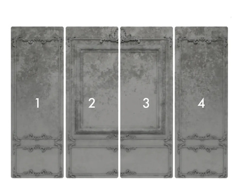 Fyrdelad fototapet med stuckatur ornament och ramar