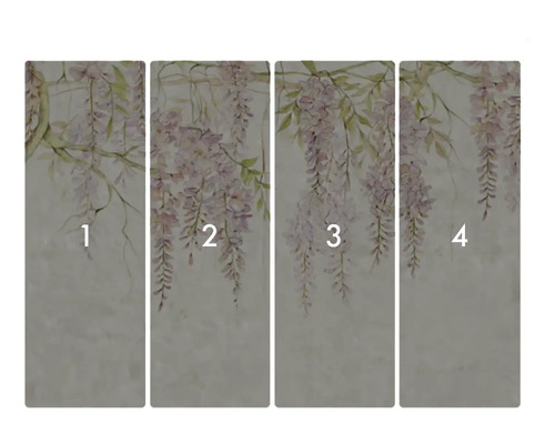 Non-woven tapet med glicinmönster, bestående av fyra remsor