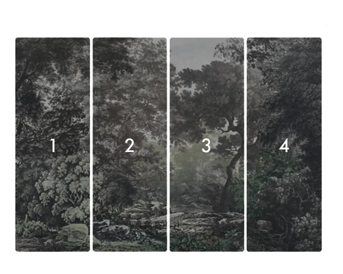 Fyrdelad tapet med skogsmotiv