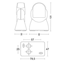 Teknisk ritning av ett fäste med dimensioner