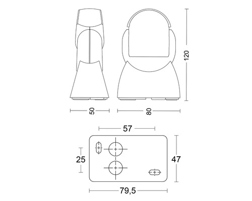 Teknisk ritning av ett fäste med dimensioner