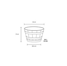 Bild på en planteringslåda med måtten 52 cm bred, 31 cm hög och en volym på 46 liter.