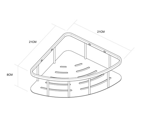 Hörnshylla med måtten 21 x 21 x 8 cm