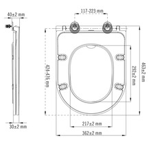 Teknisk ritning av en toalettstol med mått.