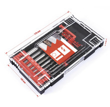 Pattfield borrset i transparent låda med storleksangivelser