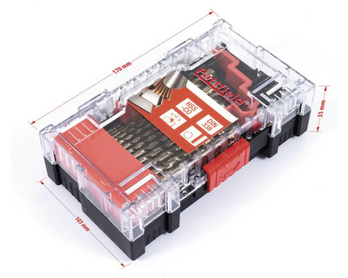 Borrsats i plastlåda med dimensioner