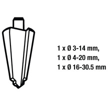 Stegborr storlekar 3 till 14 millimeter, 4 till 20 millimeter och 16 till 30,5 millimeter