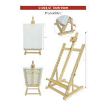 Bordsstaffli i trä med duk och måttangivelser