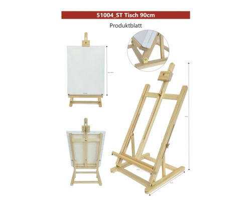 Bordsstaffli i trä med duk och måttangivelser