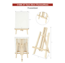 Bordsstaffli i trä med duk och måttangivelser