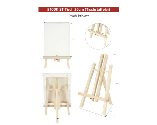 Bordsstaffli i trä med duk och måttangivelser