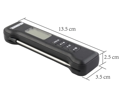 Digital stektermometer med sensor i rostfritt stål och display för temperaturmätning.