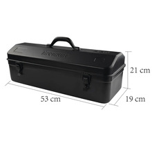 Verktygslåda i metall med måtten 53 cm x 21 cm x 19 cm