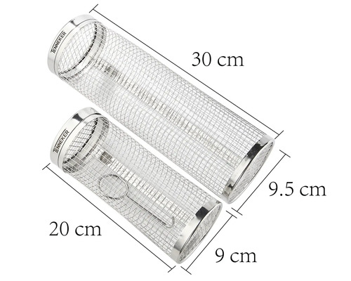Två rökspånsrör i rostfritt stål med måtten 30 cm och 20 cm