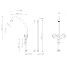 Teknisk ritning av en köksblandare med mått